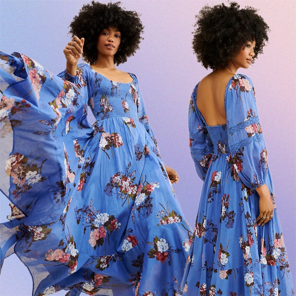 free people • morning glory maxi dress in dutch blue combo m